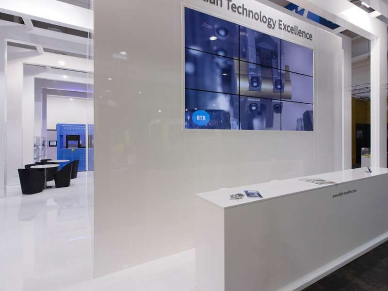 fairs abroad, videowall and interactive totem, lacquered stands, lighting engineering, form group