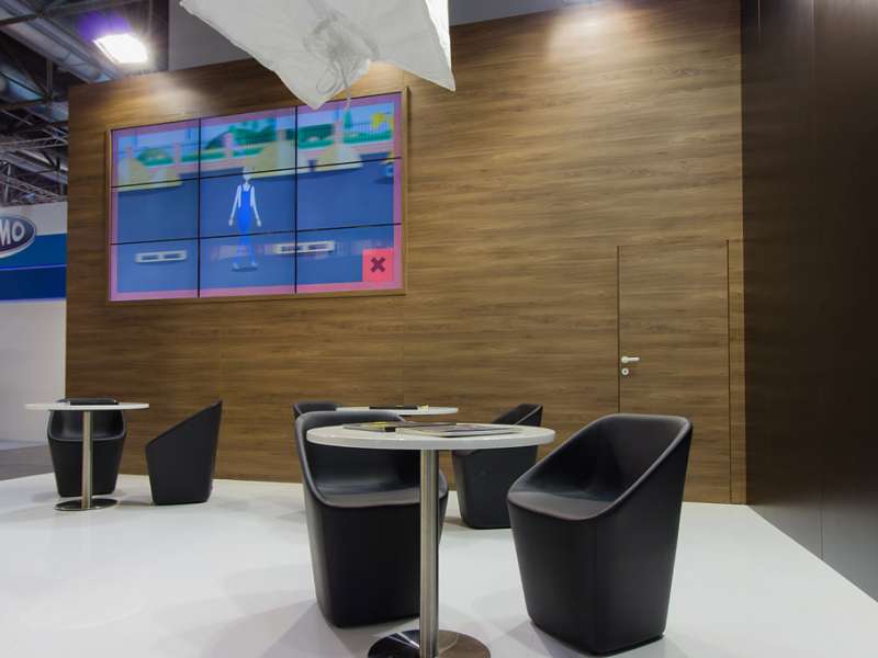 fairs abroad, videowall and interactive totem, high quality exhibition stands, event communication and promotion, contemporary design and architecture