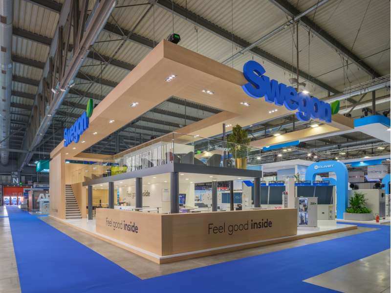 highly customized solutions, stand with mezzanine, made in Italy, 100% turnkey, exhibition stand builders